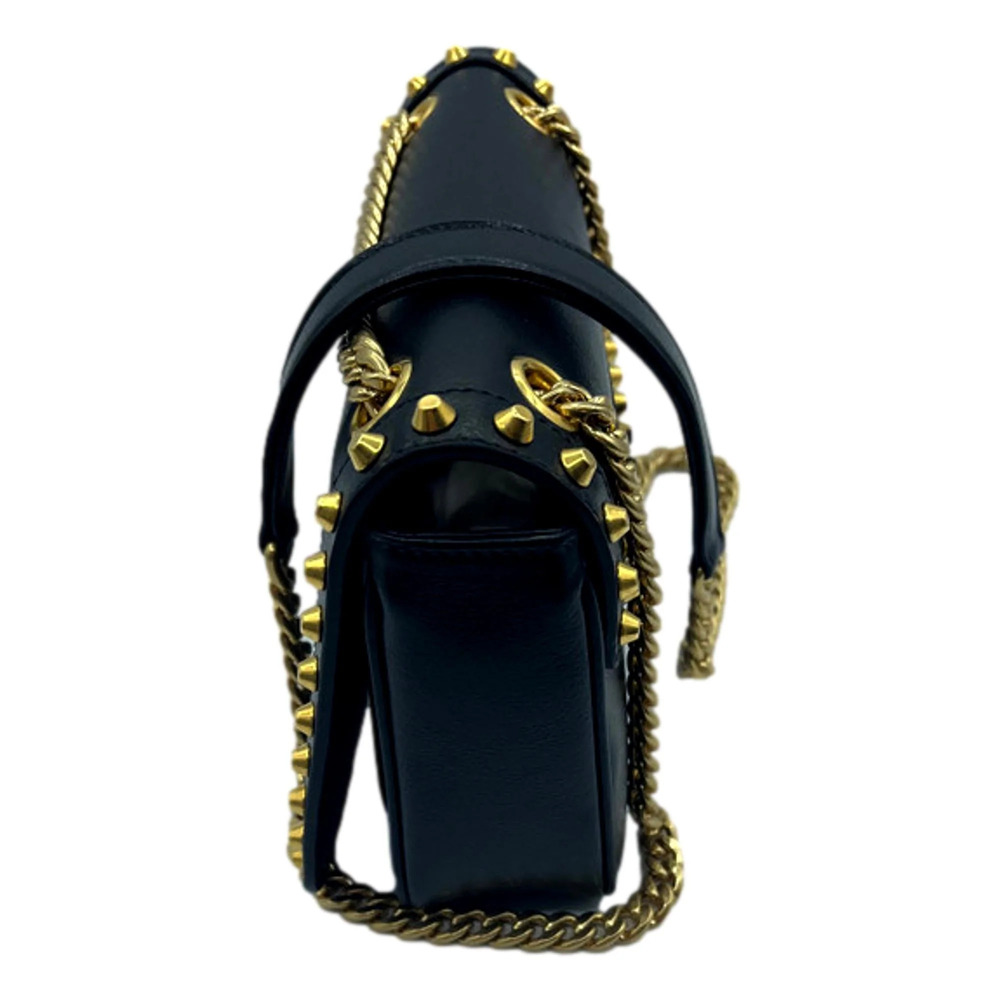 Prada Pattina Black Glace Calf Leather Studded Flap Crossbody Bag Gold - Picture 3 of 4